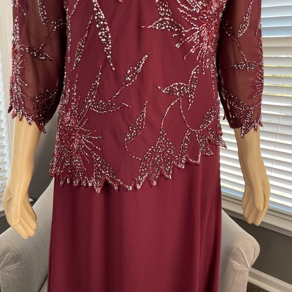 J Kara Women's 3/4 Sleeve Beaded Mock 2 Piece Dress Cranberry/Multi 12P - Picture 9 of 12